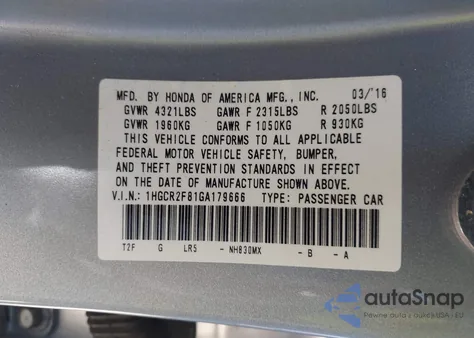 2016 Honda Accord Ex-L из США, поврежденный, VIN 1HGCR2F81GA179666